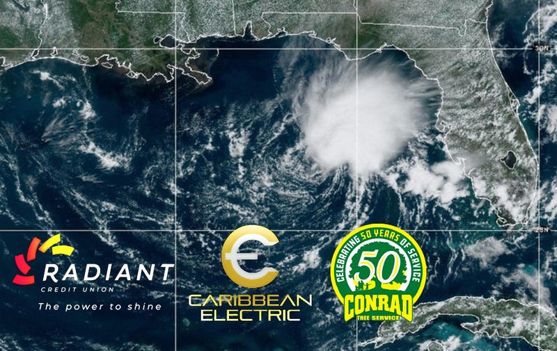 This GOES-East GeoColor satellite image taken Friday, June 2, 2023 at 1:21 p.m. EDT., and provided by NOAA, shows Tropical Storm Arlene, the first named storm of the Atlantic hurricane season, in the Gulf of Mexico off the west coast of Florida. (NOAA)