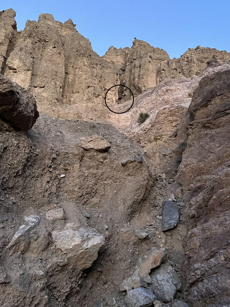 A circle indicates the position of a stranded hiker inside Death Valley National Park