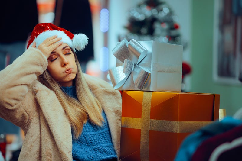 Stressed Christmas Woman Shopping