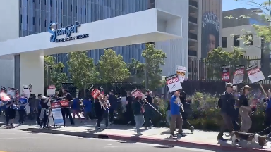 ‘We are trying to protect our livelihood’ – striking Hollywood writers speak out from picket line