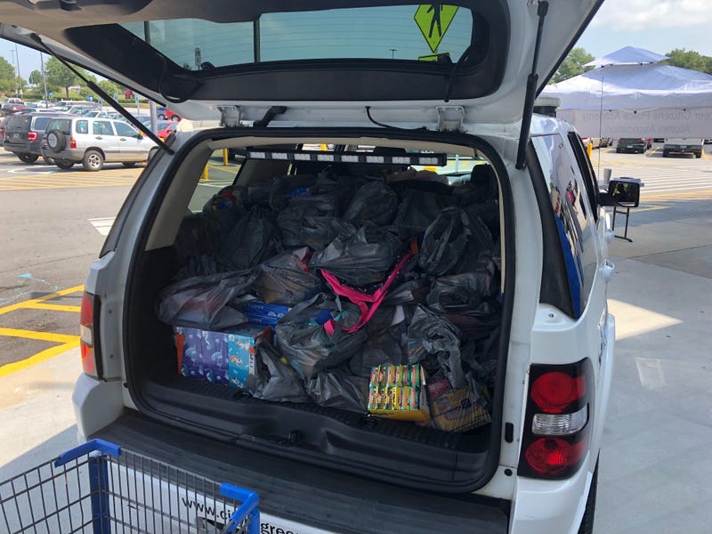 Greer Police cruiser stuffed with school supplies.