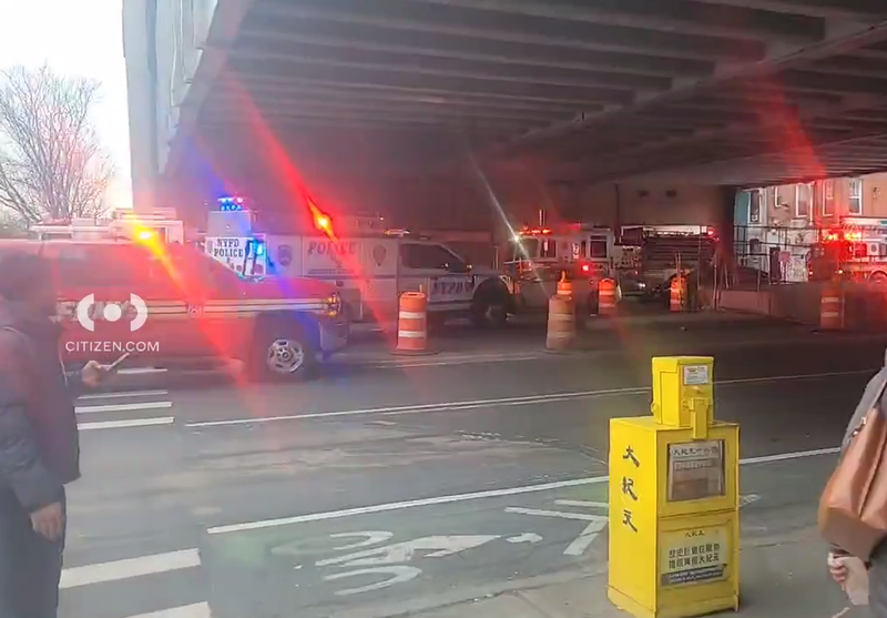 First responders are seen at the station after the teen was hit