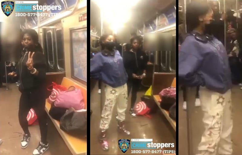Police are searching for two suspects after a man was assaulted on an A train on Tuesday night