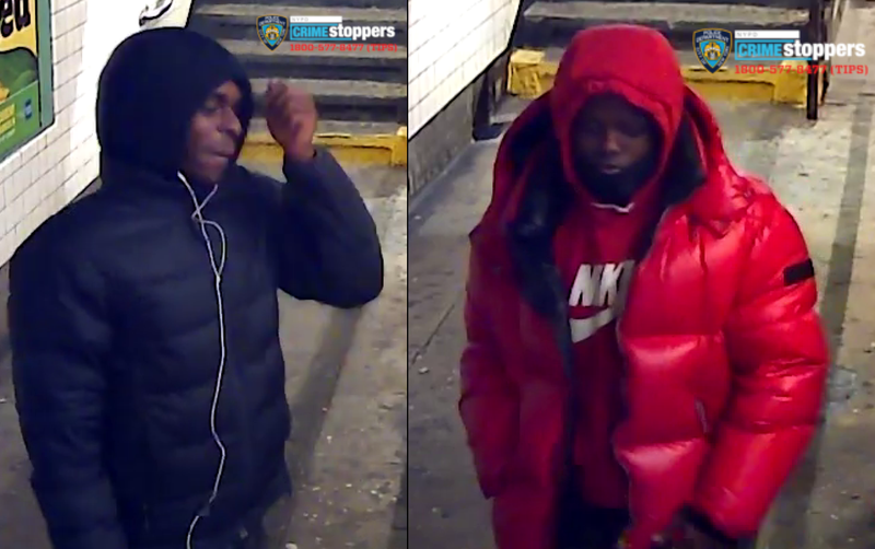 Police are searching for two suspects in the robbery at the 169th Street station in Jamaica on Feb. 22, 2023