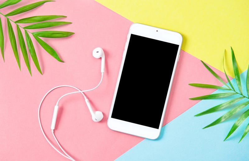 phone on a pastel background with plants