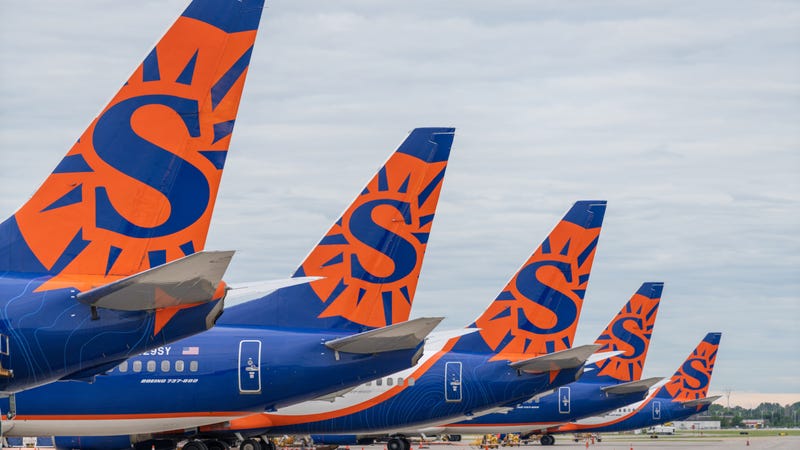 A row of Sun Country Airlines jets
