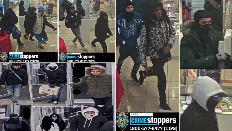 The suspects walked into Macy's and started grabbing merchandise from the Sunglass Hut, police said