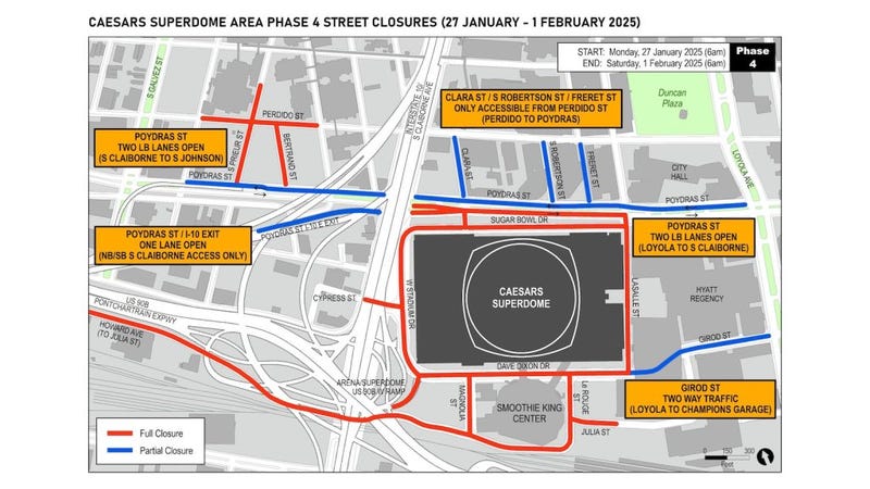 Super Bowl LIX Road Closure Map