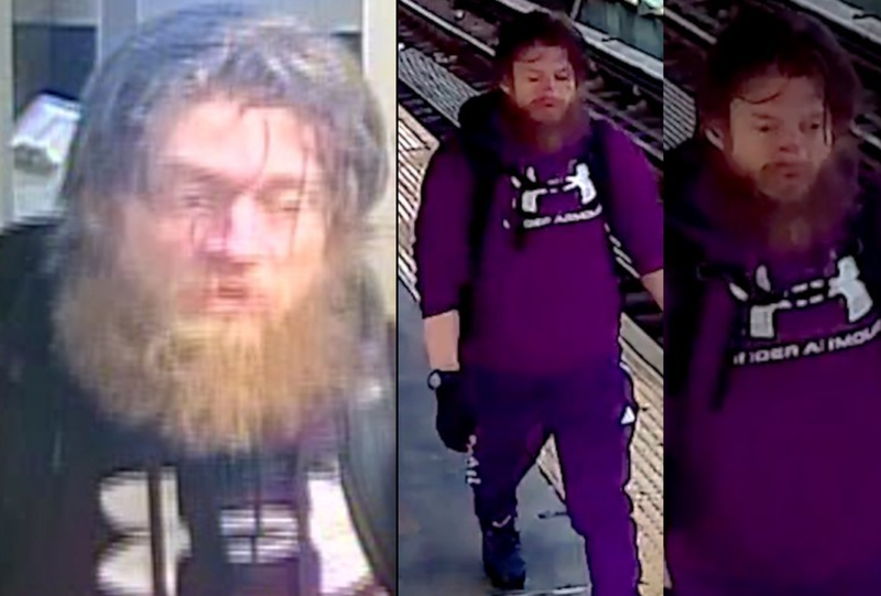 The suspect had a big beard and was dressed entirely in sweats, police said