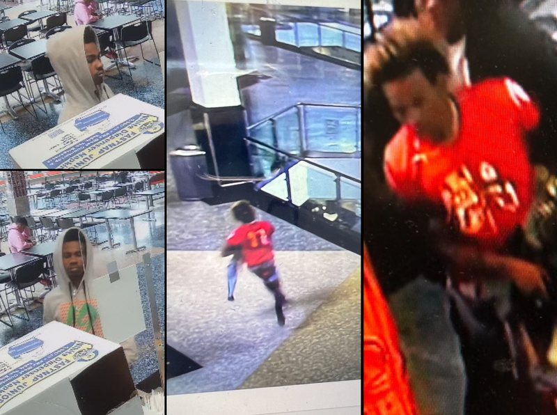 Police are searching for a suspect who they say fired a shot as he struggled with a security guard who caught him shoplifting