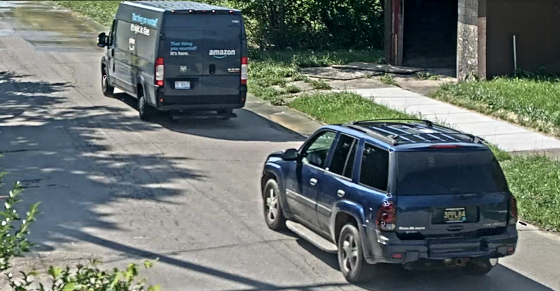 Chevy Trailblazer parked behind Amazon van before carjacking