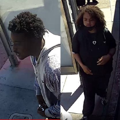 The suspect (left) in an October assault of a Muni rider and a person of interest (right) who may know the identity of the suspect.