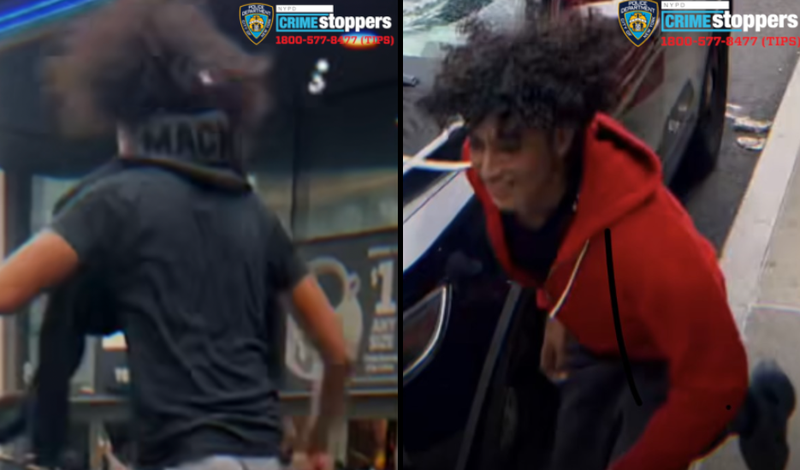 Two of the suspects being sought for smashing an NYPD vehicle at 850 Broadway