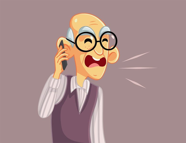 cartoon old man yelling into phone