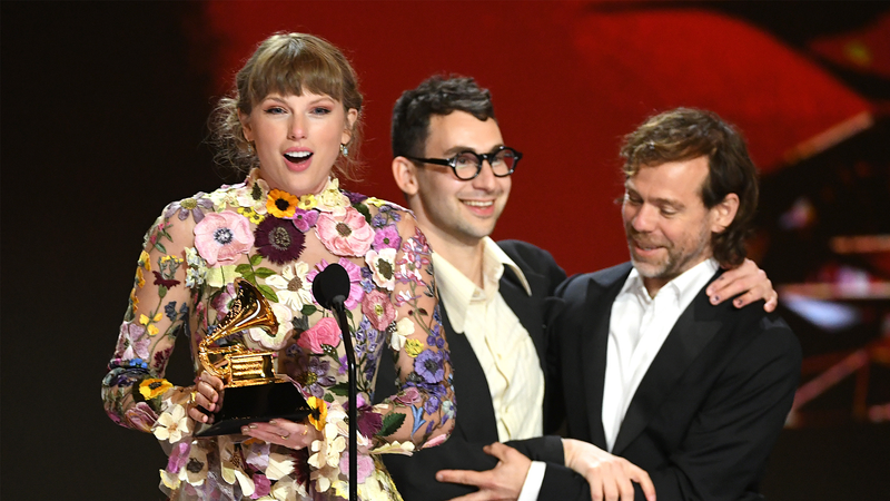 aylor Swift, Jack Antonoff, and Aaron Dessner accept the Album of the Year award for ‘Folklore’ onstage during the 63rd Annual GRAMMY Awards at Los Angeles Convention Center on March 14, 2021