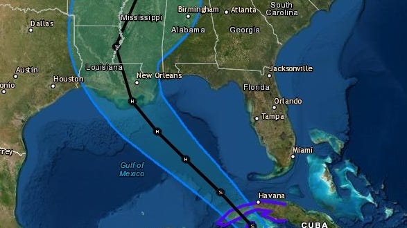 Hurricane landfall now forecast for Houma, then moving over Baton Rouge