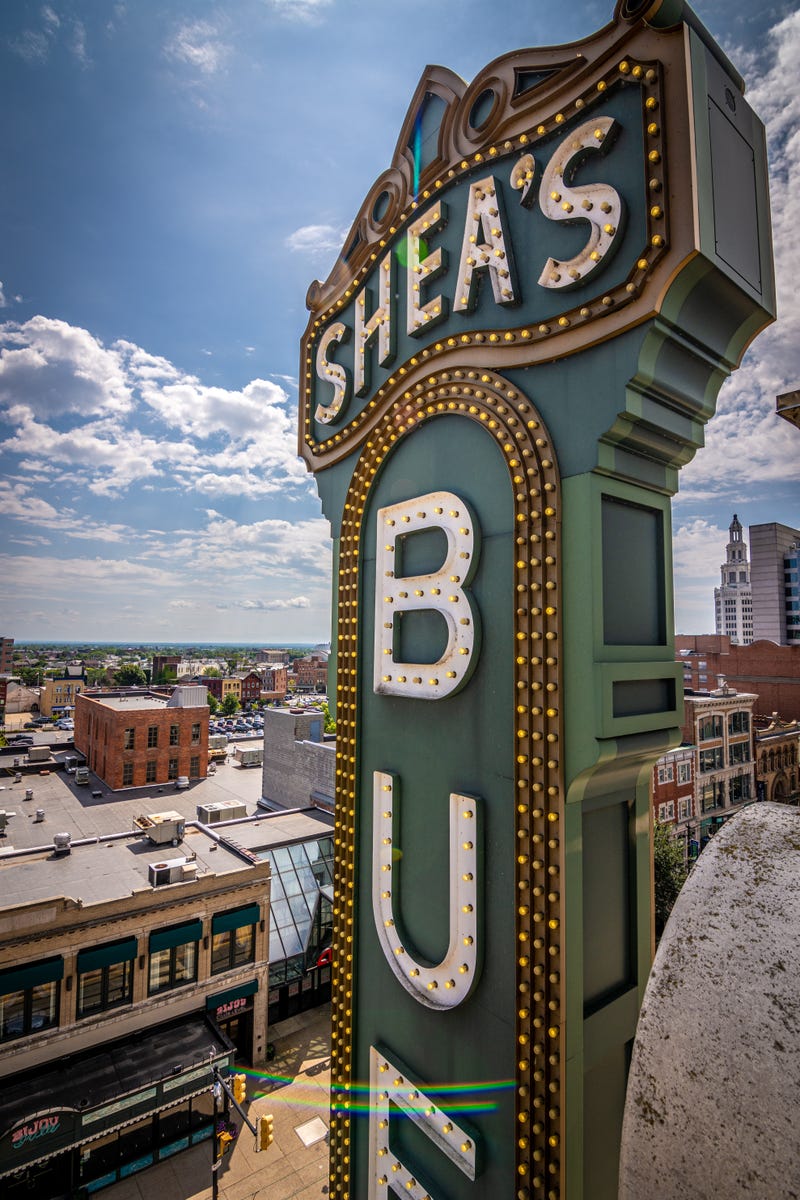 Shea's exterior sign overlooking Main Street (present day)