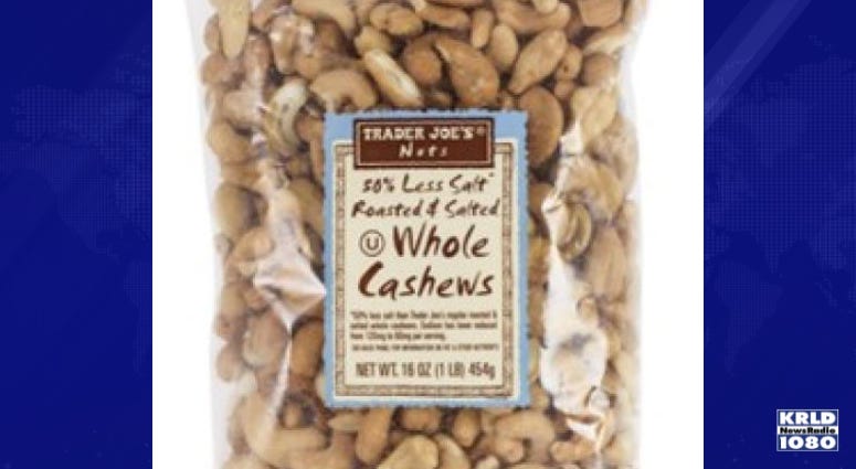 50% Less Sodium Roasted & Salted Whole Cashews being recalled by Trader Joe's.