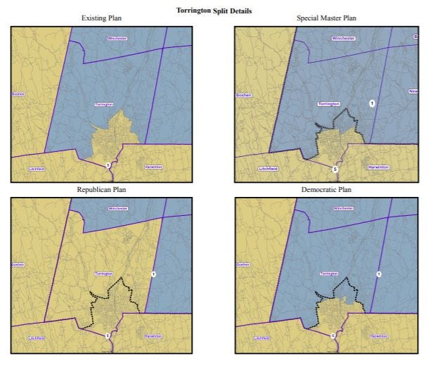 Maps show current and proposed congressional districts for Torrington, CT.