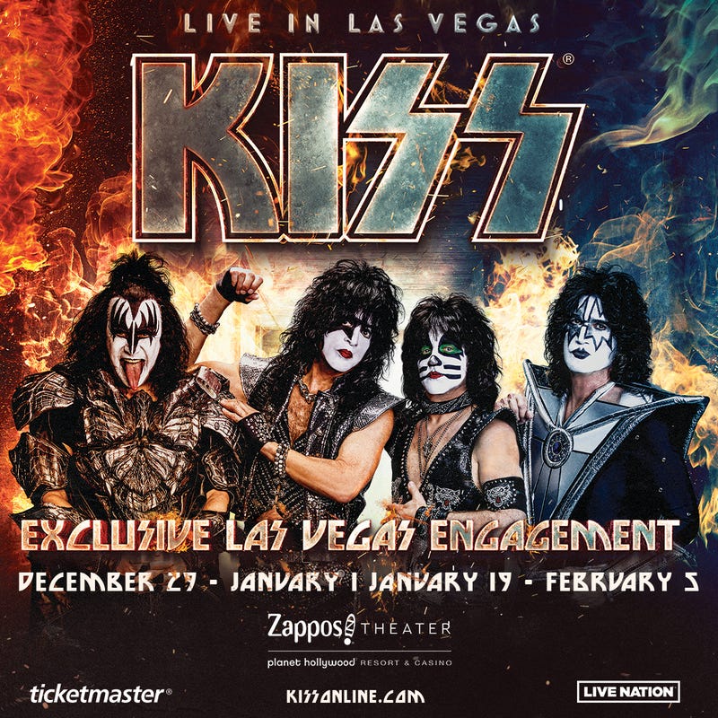 Promotional material for KISS' upcoming residency at Zappo's Theater