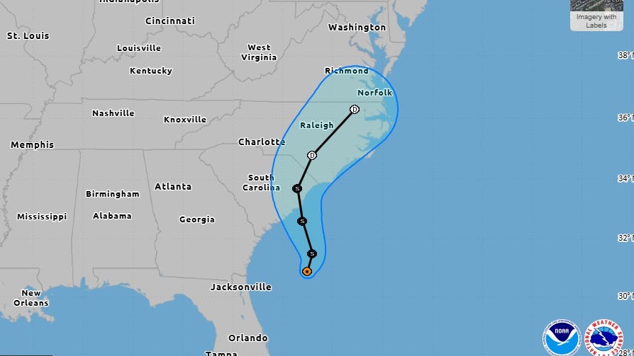 Tropical Storm Chantal forms off southeastern U.S.