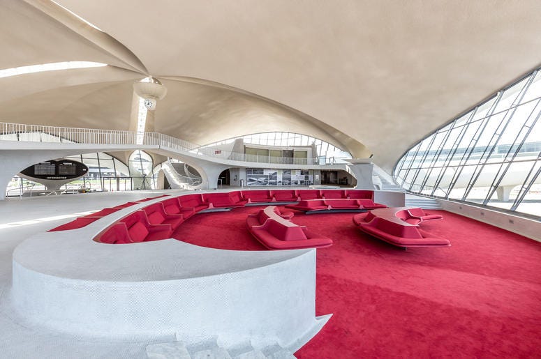 The sunken lounge at the TWA Hotel in New York