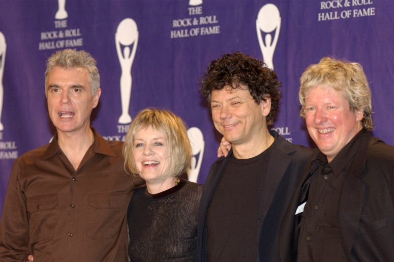 The Talking Heads attend the 17th Annual Rock and Roll Hall of Fame Induction Ceremony March 18, 2002
