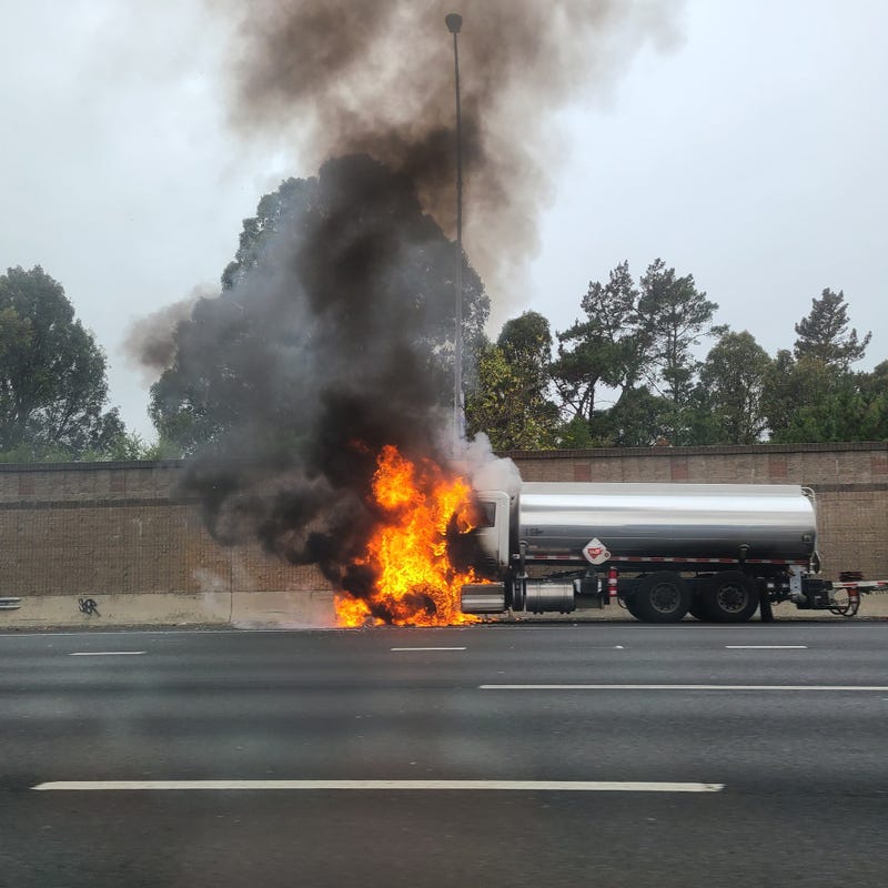 A tanker truck fire stops I-80 in Richmond.