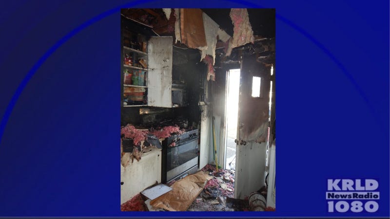 Aftermath of fire caused by cat climbing onto stove