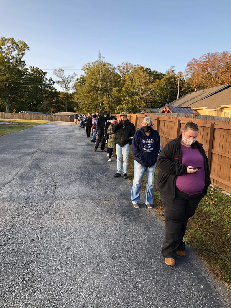 Voters line up to cast their votes at a Taylors precinct