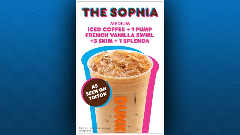 Dunkin' adds "The Sophia" to menu after Pittsburgh resident wins TikTok contest