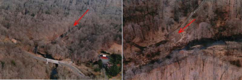 Washington Valley Park, Gilbride Road, in Bridgewater Township, New Jersey on Nov. 4, 1997. The red arrows indicate the location of the victim's body.