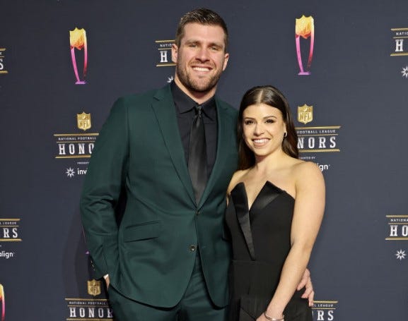 T. J. Watt and Dani Rhodes attend the 11th Annual NFL Honors at YouTube Theater