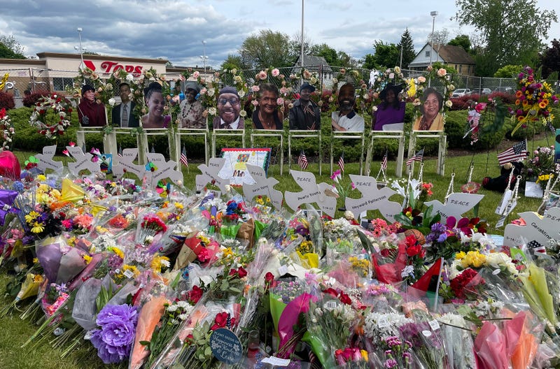 Makeshift memorial outside the Tops on Jefferson Avenue