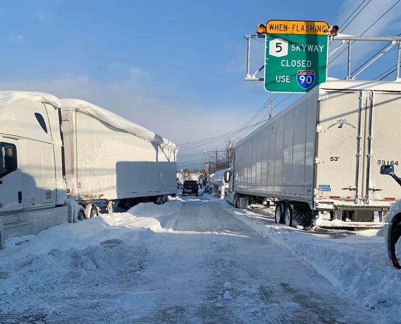 Tractor trailers on Mile Strip Road near South Park Avenue