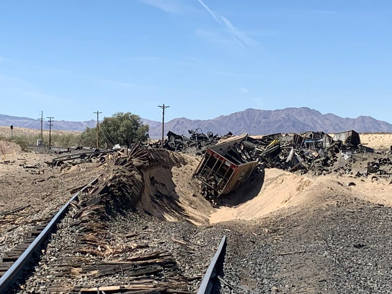 Scene of a train derailment near Kelso, CA on 3/27/23