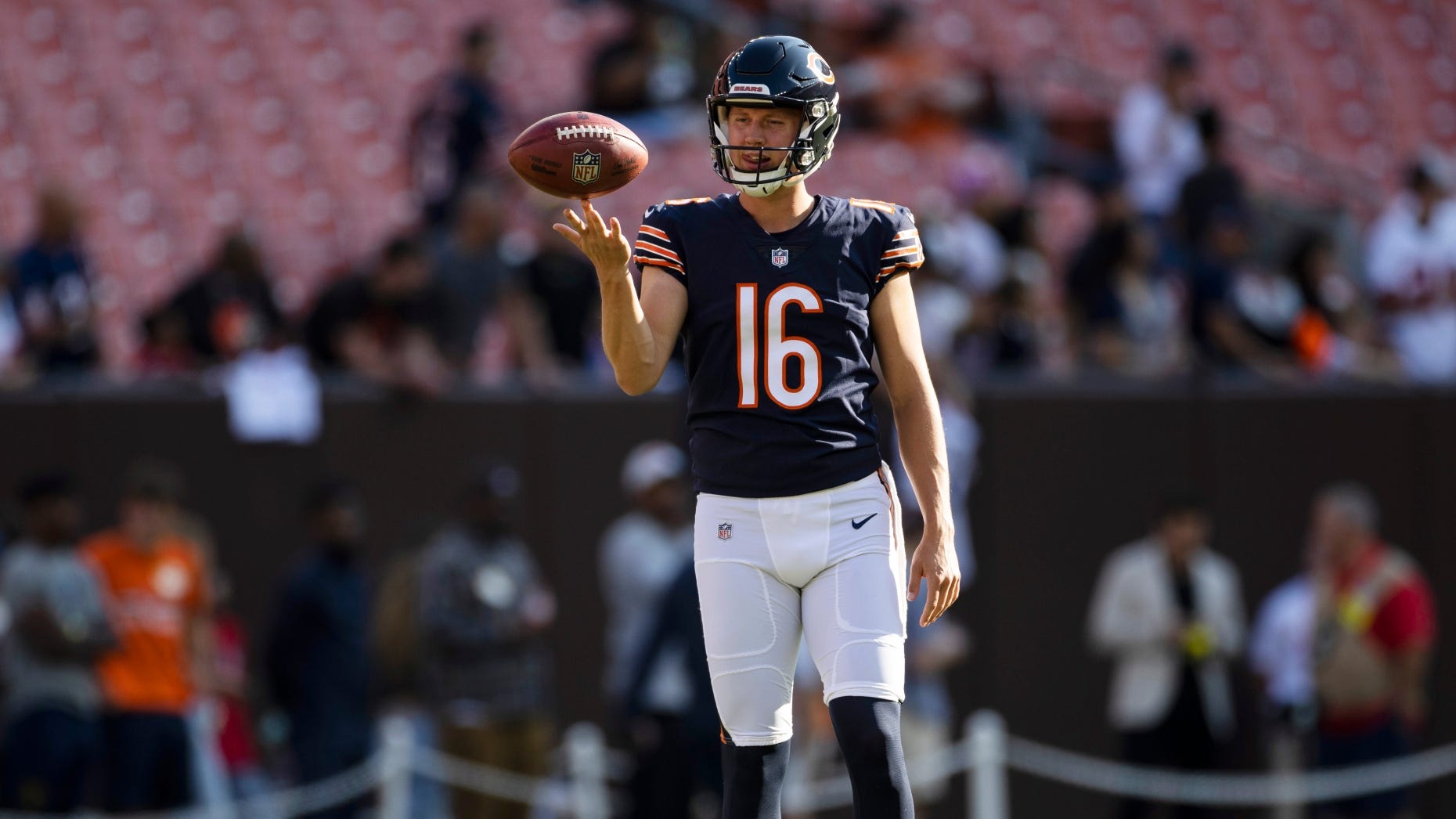 Bears knocked out of field-goal range when rookie punter Trenton Gill gets called for penalty for illegally using a towel on rainy day