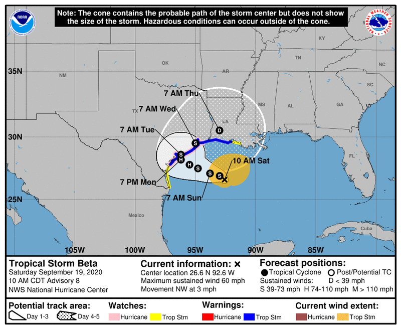 Expected to go into Texas and move up coast into Lake Charles area by Thursday