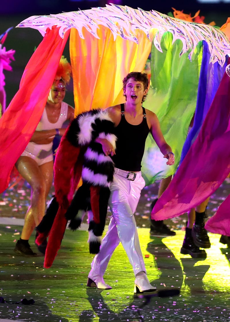 Troye Sivan takes part during the 43rd Sydney Gay and Lesbian Mardi Gras Parade at the SCG on March 06, 2021 in Sydney, Australia. The Sydney Gay and Lesbian Mardi Gras parade usually happens along Oxford Street but is being held at the Sydney Cricket Ground this year due to COVID-19 restrictions and contact tracing requirements. The Sydney Mardi Gras parade began in 1978 as a march and commemoration of the 1969 Stonewall Riots of New York. It is an annual event promoting awareness of gay, lesbian, bisexual and transgender issues and themes. The 2021 Mardi Gras festival theme is 'RISE' and is about letting spirits soar after the challenge and hardship that 2020 presented.