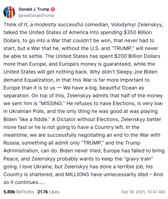 "A Dictator without Elections," Trump said of Zelenskyy