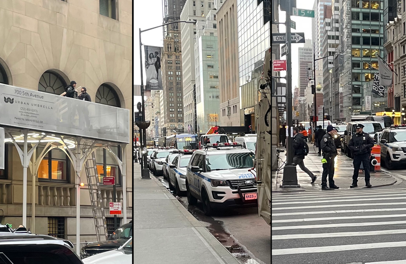 A heavy NYPD and Secret Service presence is seen around Trump Tower on March 22, 2023