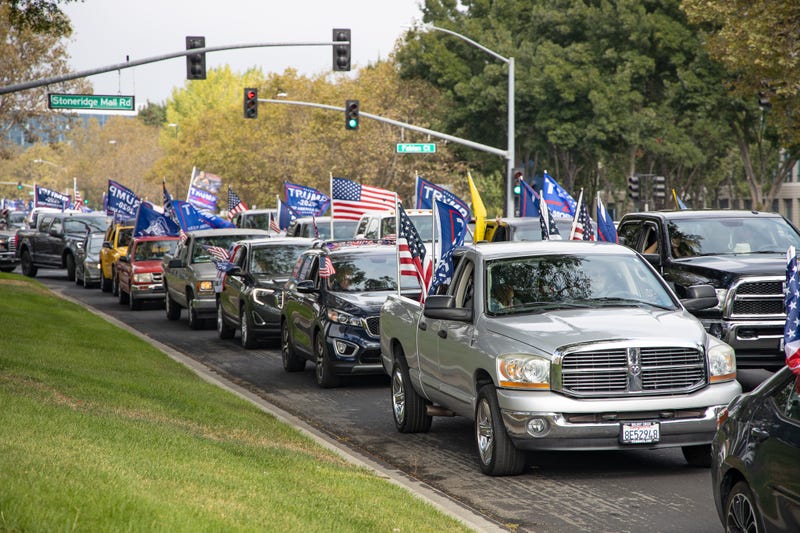 Trucks caravan in support of President Trump.
