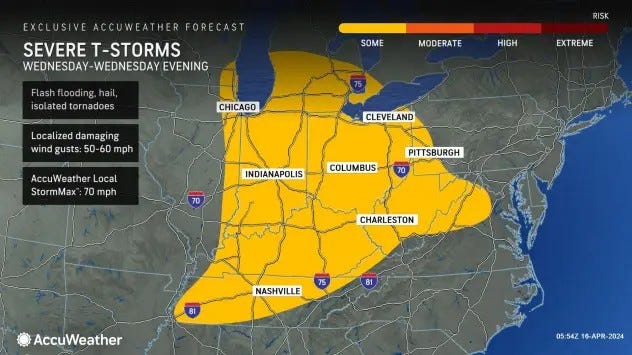 map shows thunderstorms in lower Michigan Wednesday