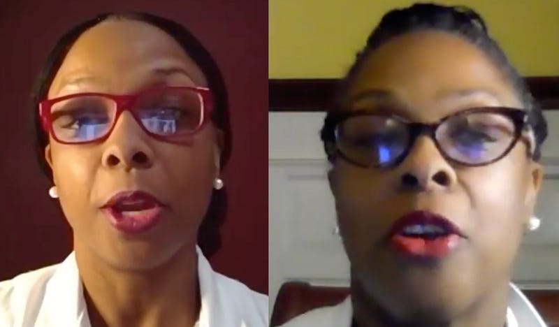 The "Twin Sister Docs," Drs. Delana Wardlaw (left) and Elana McDonald, are identical twins and respected physicians who promote accurate COVID-19 information.