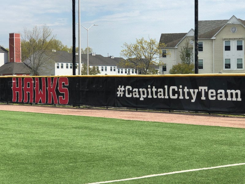 The rightfield wall at the University of Hartford's softball field, 5/2/21