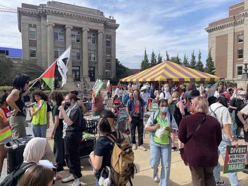 The new president of the University of Minnesot awas sworn in on campus inside Northrup Auditorium. But outside, a student protest demanded that new president Rebecca Cunningham force the University to divest in Israel, something the school has refused to do.