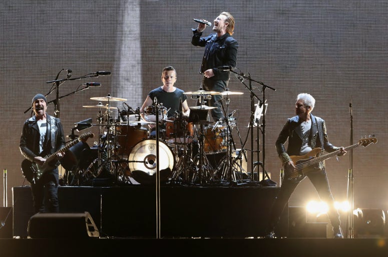 The Edge, Larry Mullen Jr, Bono and Adam Clayton of U2 perform during The Joshua Tree Tour 2017
