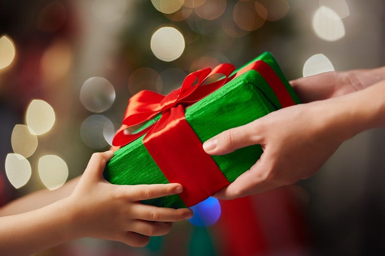 exchanging a Christmas gift