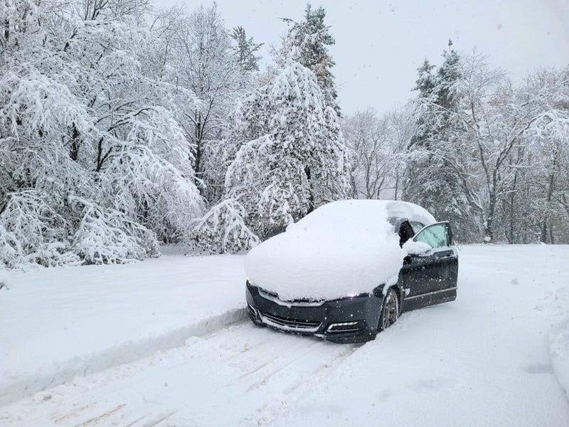 Snow on car in Herman, Michigan