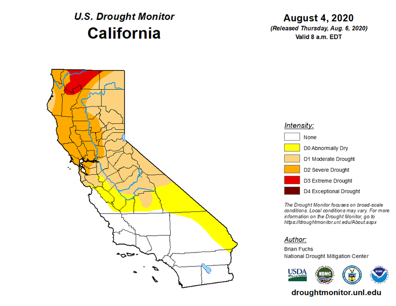 Prior to last year's largest wildfires burning, only slightly more than 3% of California was in extreme or exceptional drought.